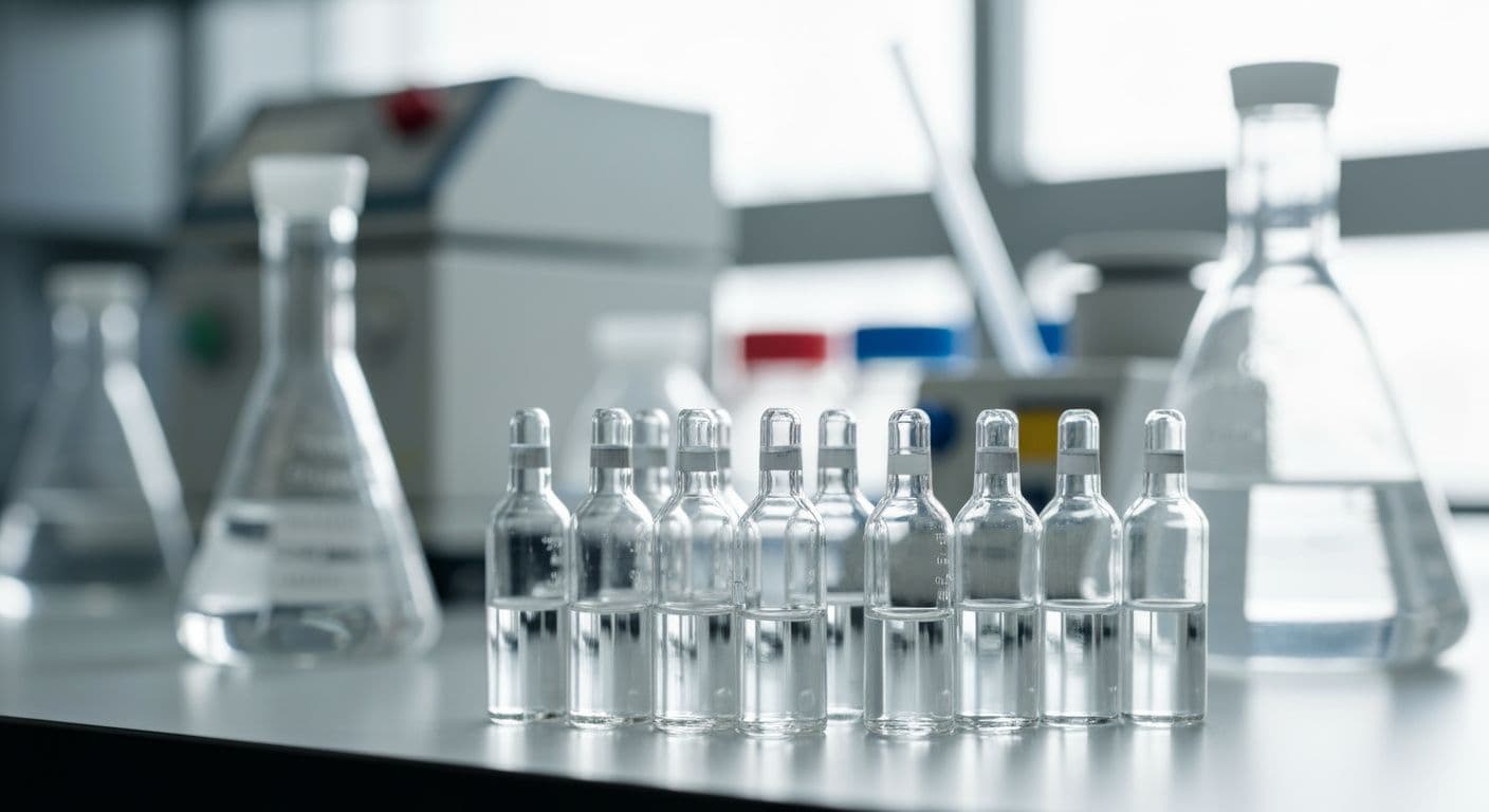 Medical professional reviewing compounded TB-500 peptide vials in a regulated pharmacy laboratory setting with proper quality assurance documentation.