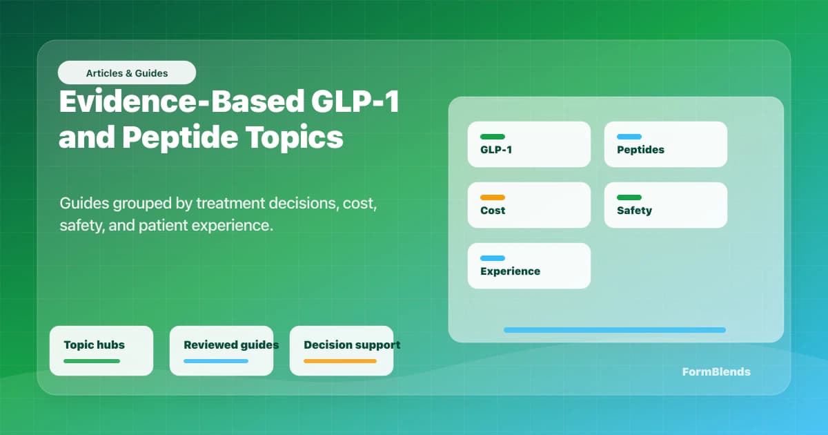 FormBlends articles and guides topic map Articles and guides library map for GLP-1 medications, peptide therapy, costs, safety, and patient experience
