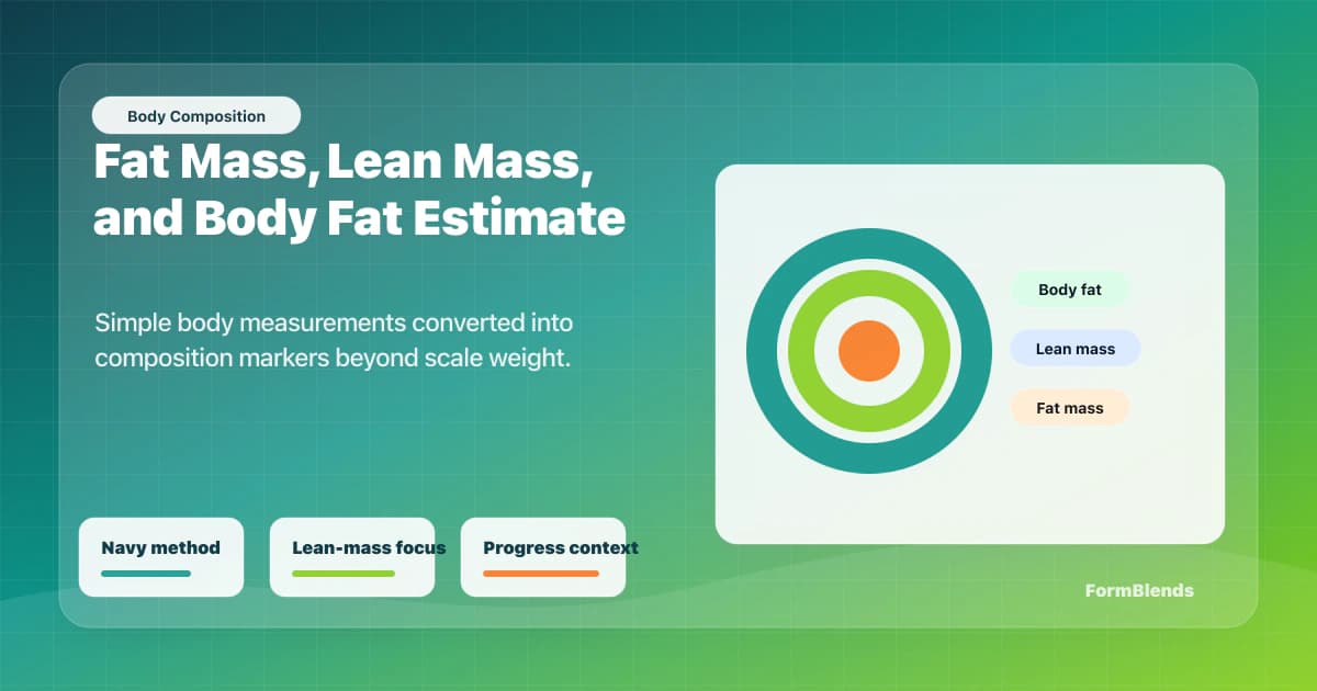 Body composition estimator metrics Body composition estimator visual with lean mass, fat mass, and body fat percentage metrics