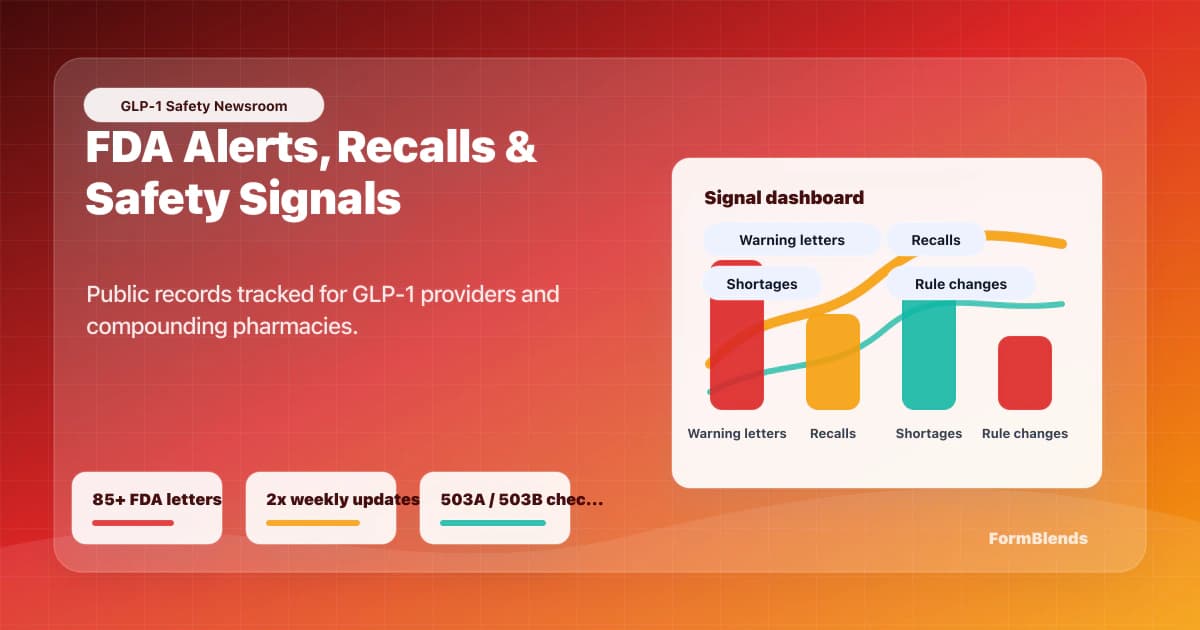 GLP-1 safety newsroom FDA alert dashboard GLP-1 safety newsroom dashboard showing FDA alerts, recalls, shortage updates, and regulatory changes