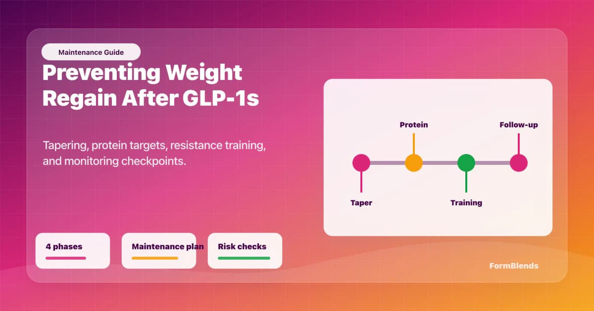 Weight regain prevention maintenance plan Weight regain prevention plan with tapering timeline, protein target, resistance training, and maintenance monitoring checkpoints