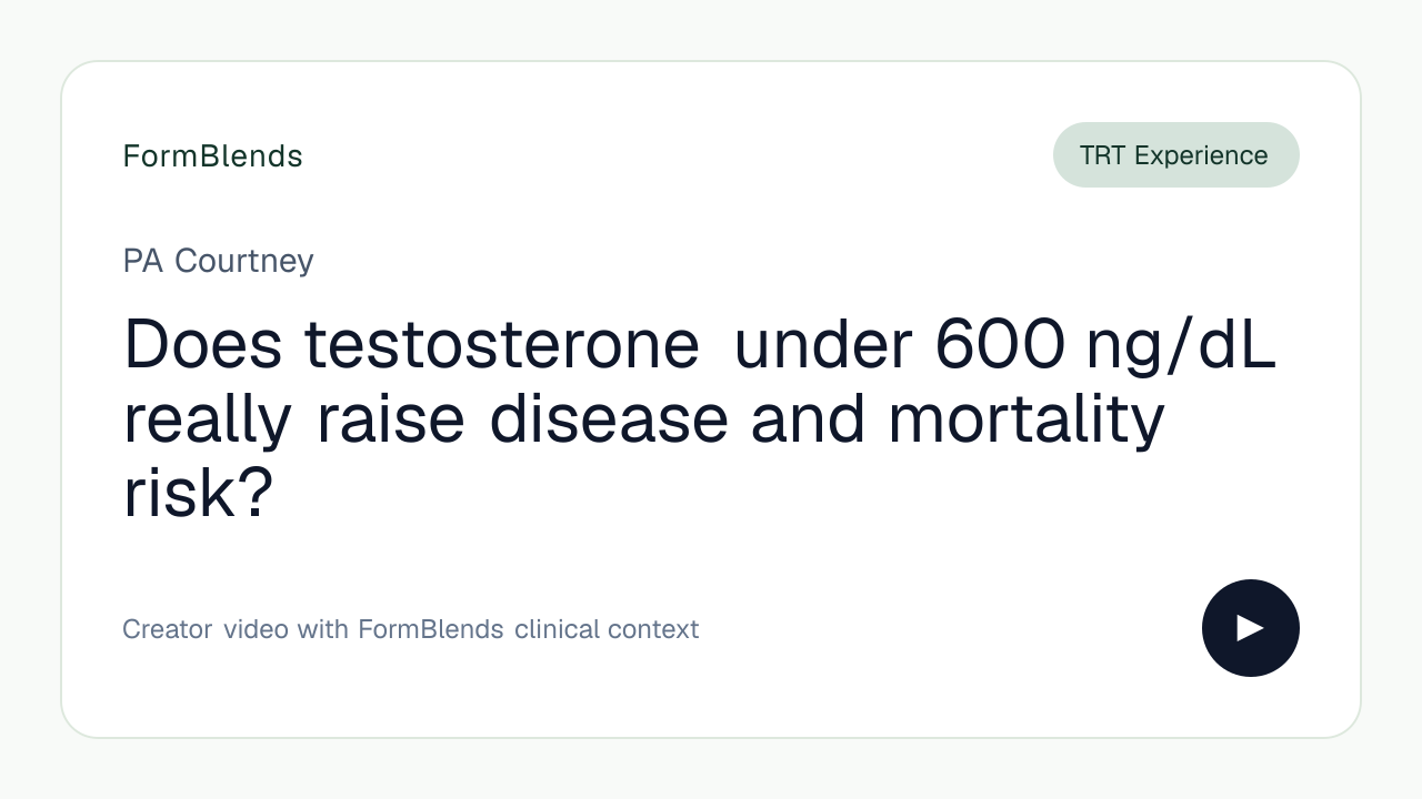 Does testosterone under 600 ng/dL really raise disease and mortality risk?