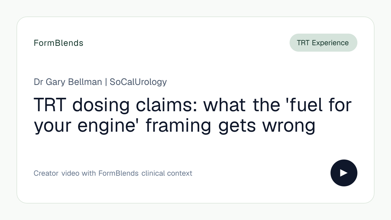 TRT dosing claims: what the 'fuel for your engine' framing gets wrong