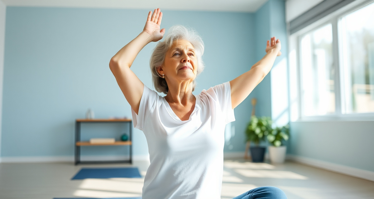 Confident woman in fifties doing yoga representing GLP-1 menopause weight loss success