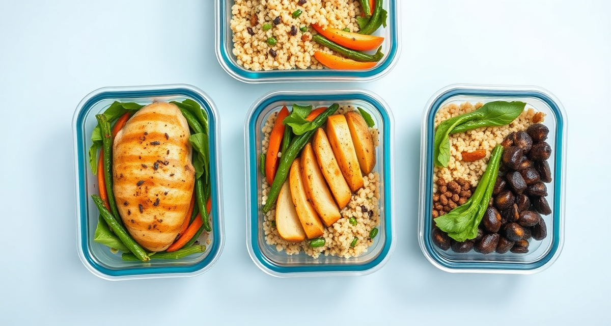 Healthy meal prep containers with protein and vegetables for semaglutide diet nutrition