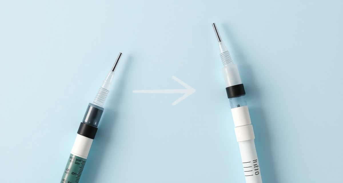 Two GLP-1 medication pens with transition arrow showing how to switch medications safely