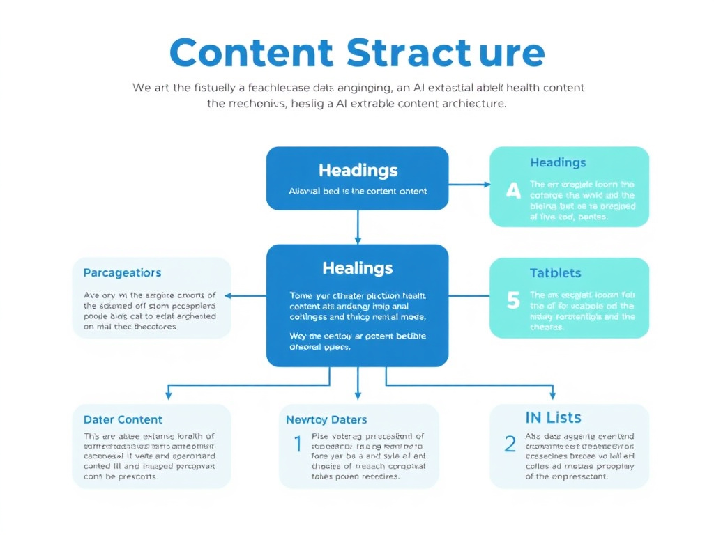 Content structure hierarchy diagram showing how headings, paragraphs, tables and lists create an AI-extractable health content architecture