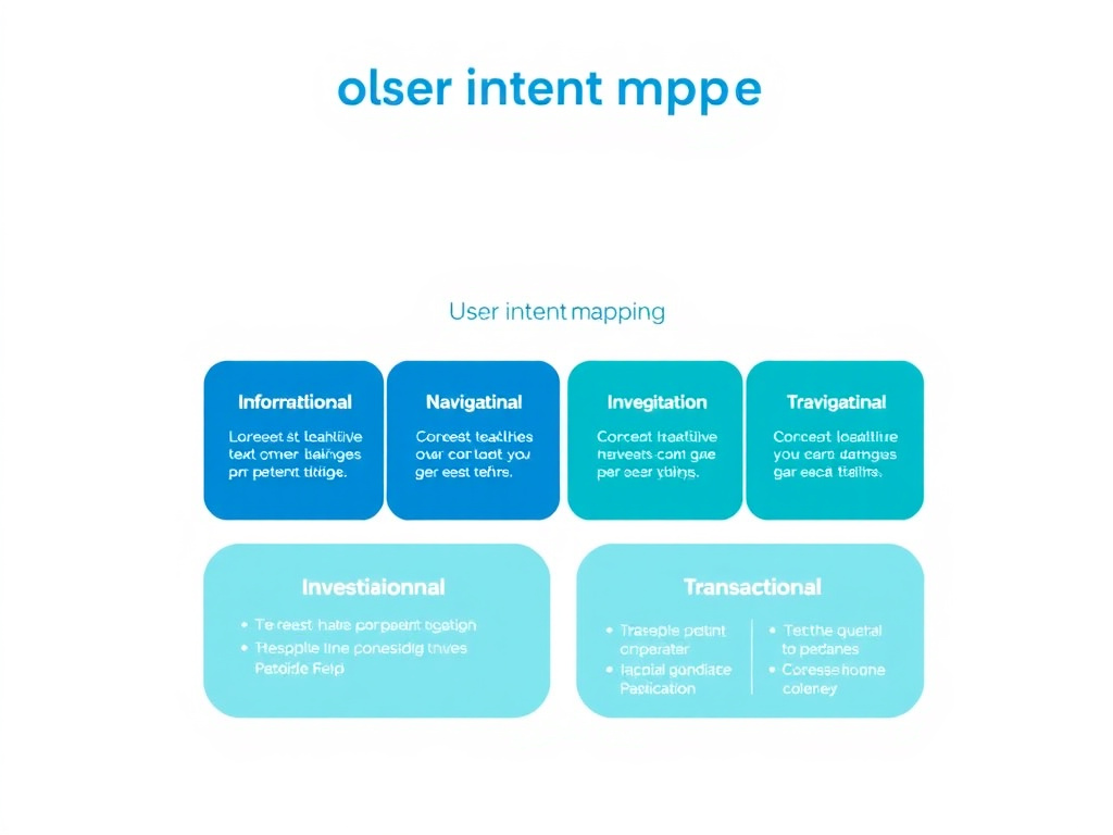 User intent mapping diagram showing how informational, navigational, investigational, and transactional queries connect to different content types for peptide health content