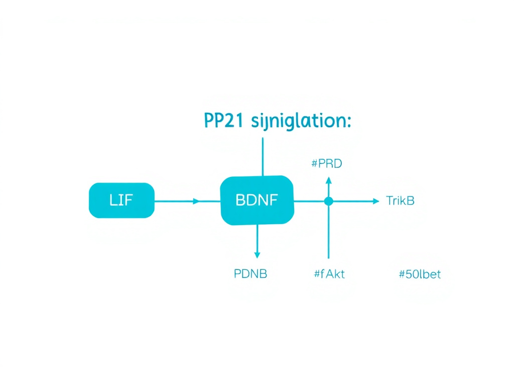 P21 signaling pathway diagram showing LIF inhibition leading to BDNF upregulation and downstream TrkB PI3K Akt GSK-3beta cascade