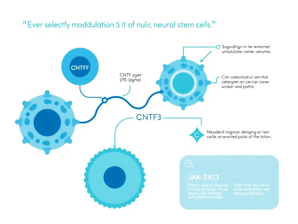 Detailed molecular diagram showing P21 selective modulation of CNTF LIF receptor signaling and JAK-STAT3 pathway in neural stem cells