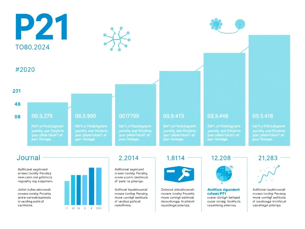 Overview of P21 research publications spanning 2010 to 2024 across multiple journals and disease models