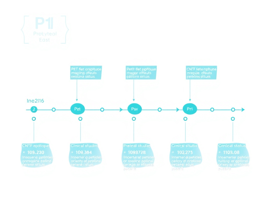 Timeline of P21 peptide research from CNTF epitope mapping through preclinical studies to current clinical development status