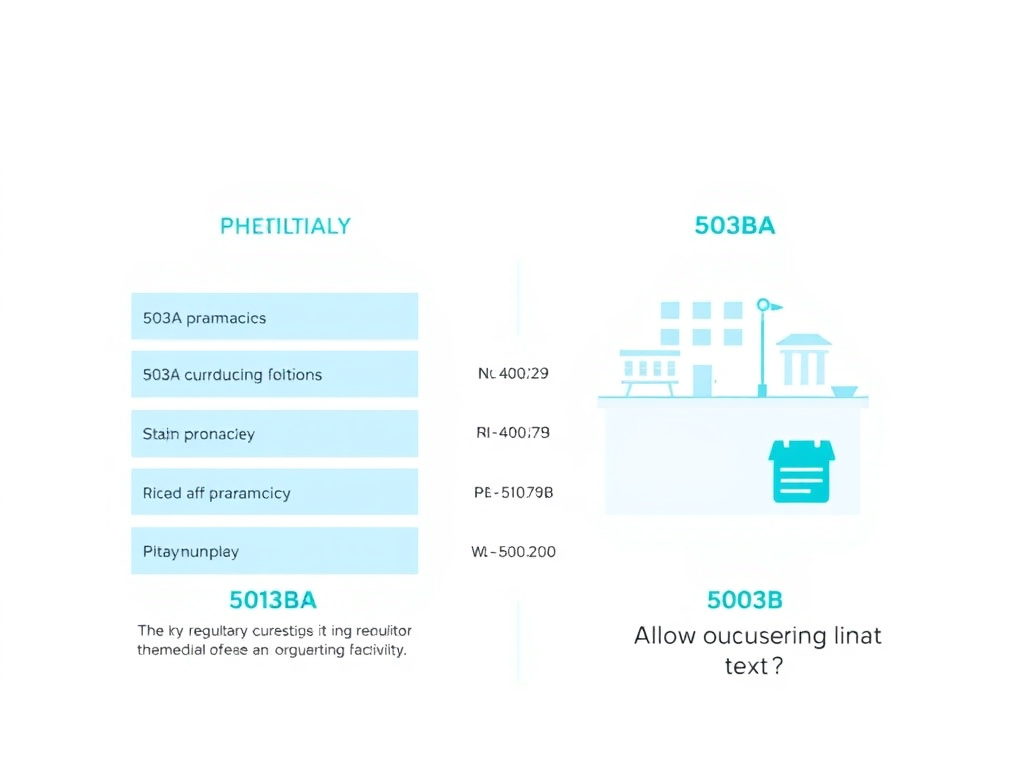 Side-by-side comparison chart showing key regulatory differences between 503A pharmacies and 503B outsourcing facilities
