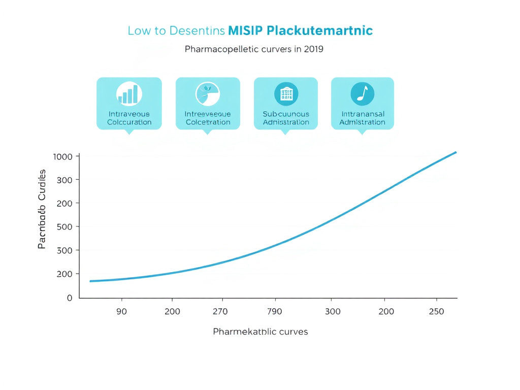 Pharmacokinetic curves comparing DSIP plasma concentration over time for intravenous, subcutaneous, and intranasal administration routes