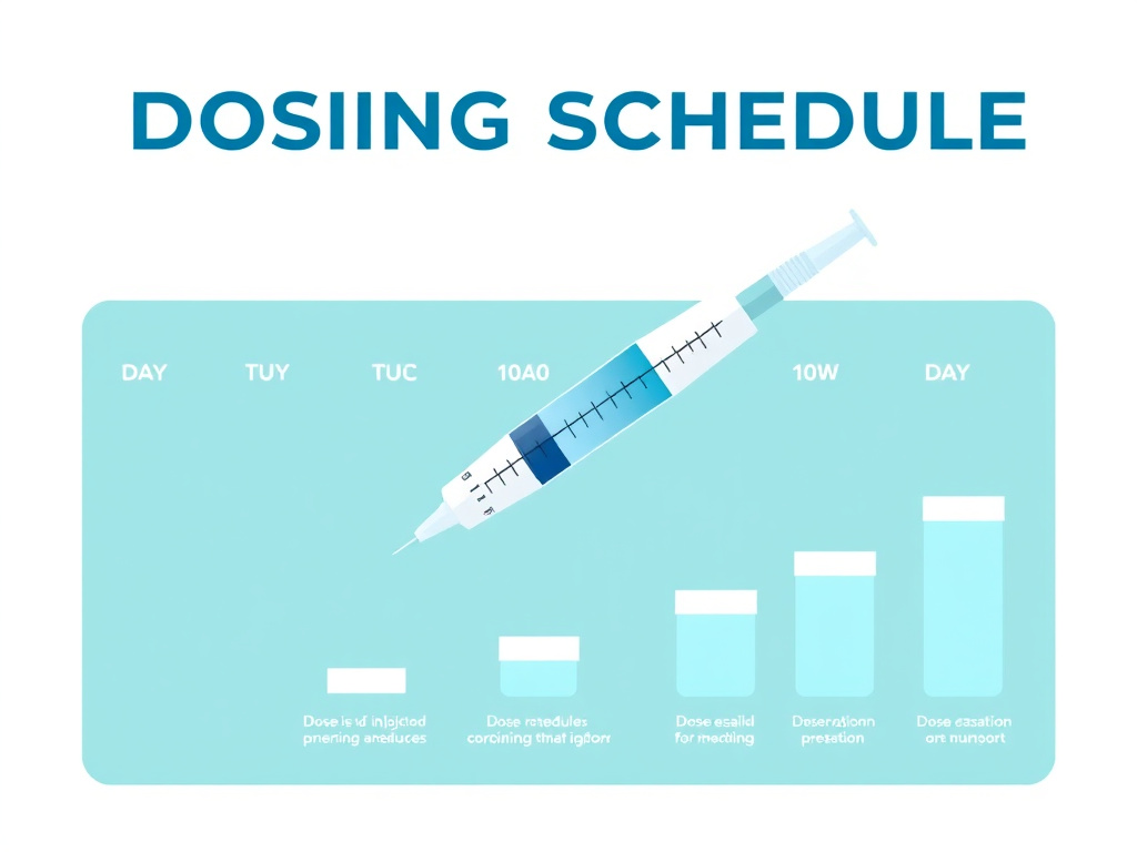 Dosing protocol diagram for HGH Fragment 176-191 showing timing, reconstitution, and injection guidelines