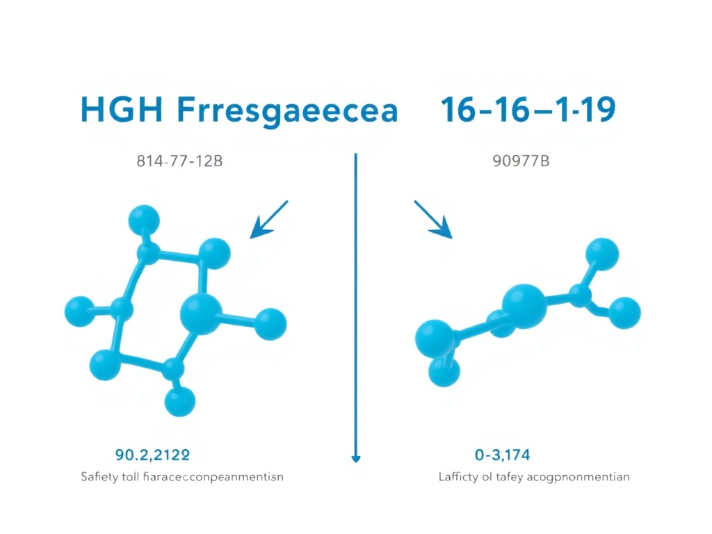Side-by-side comparison chart of Fragment 176-191, AOD-9604, and full-length human growth hormone properties