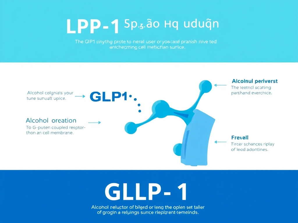 GLP-1 receptor signaling cascade in brain neurons showing dopamine and GABA modulation