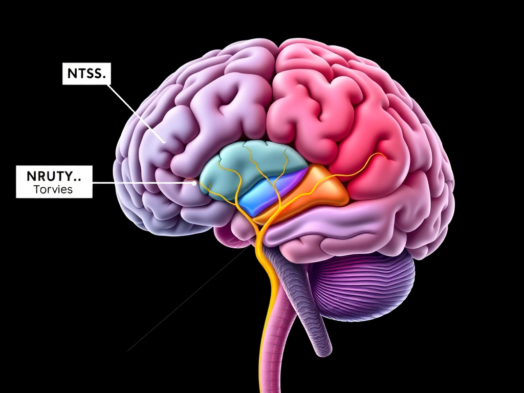 Brain anatomy showing brainstem nuclei NTS and area postrema with GLP-1 receptor signaling pathways