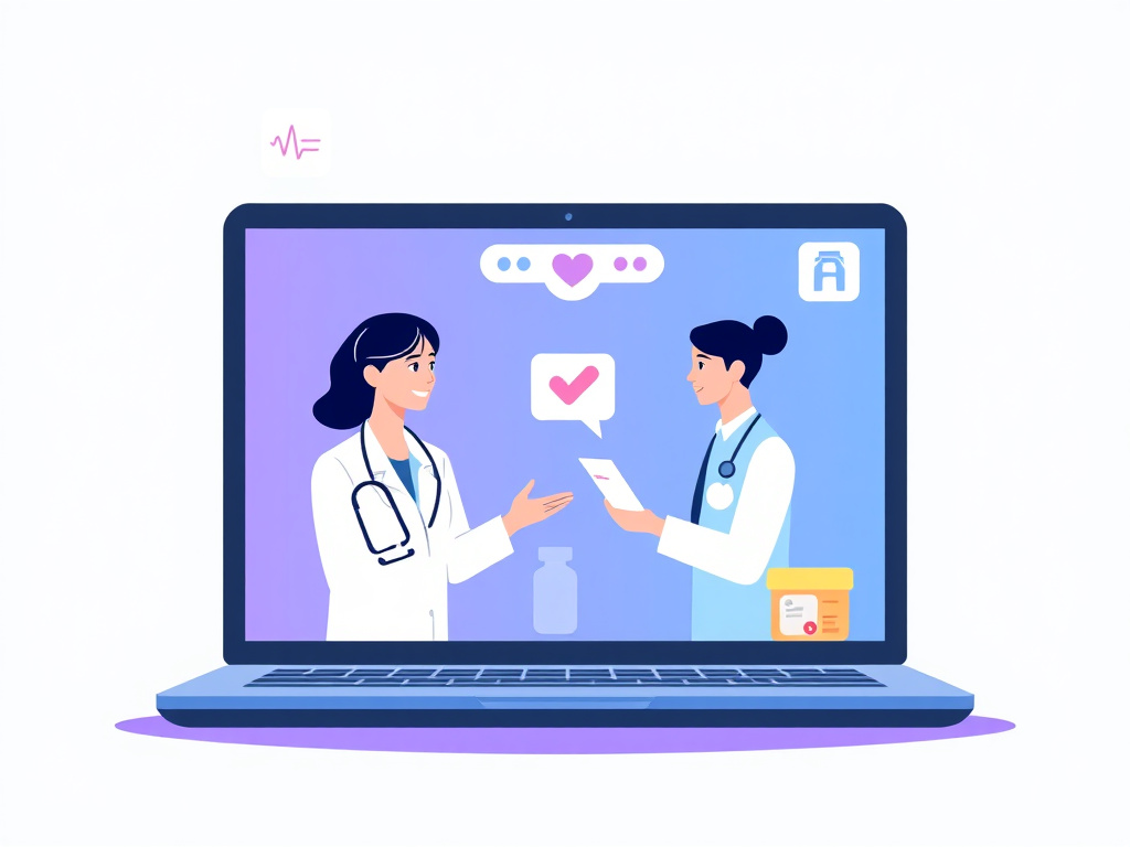 Telehealth consultation for GLP-1 medication prescription with doctor on laptop screen