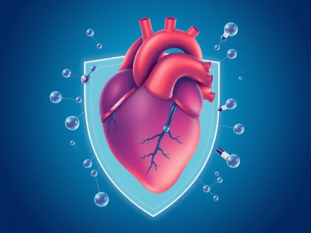 GLP-1 receptor agonist cardiovascular protection concept showing heart with protective molecular shield