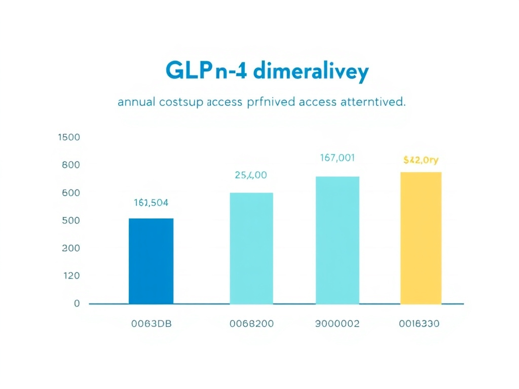 Bar chart comparing annual costs of GLP-1 therapy across different access pathways including brand with insurance, cash pay, and compounded alternatives