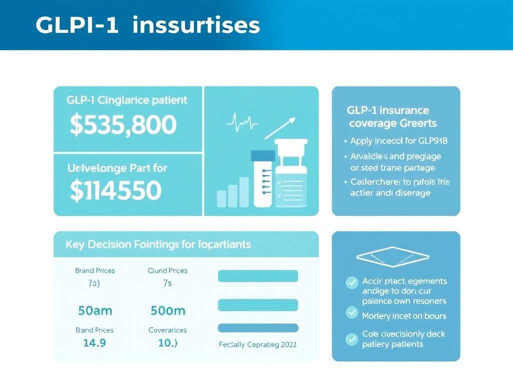 Infographic showing the GLP-1 insurance coverage landscape including brand prices, coverage rates, and key decision points for patients