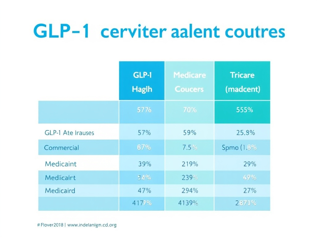 Comparison chart showing GLP-1 coverage rates across different insurance types including commercial, Medicare, Medicaid, and Tricare