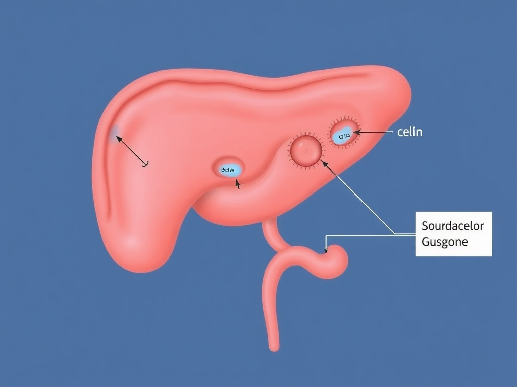 Pancreas showing insulin secretion from beta cells and glucagon suppression from alpha cells under GLP-1 receptor agonist influence