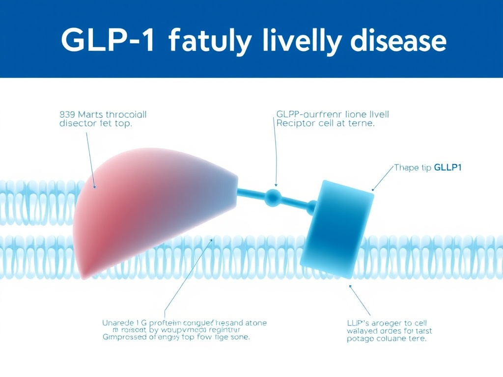 GLP-1 receptor signaling pathways in hepatocytes showing lipogenesis suppression and beta-oxidation enhancement