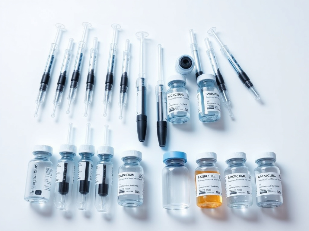 Array of GLP-1 receptor agonist injection pens and oral medications arranged for comparison