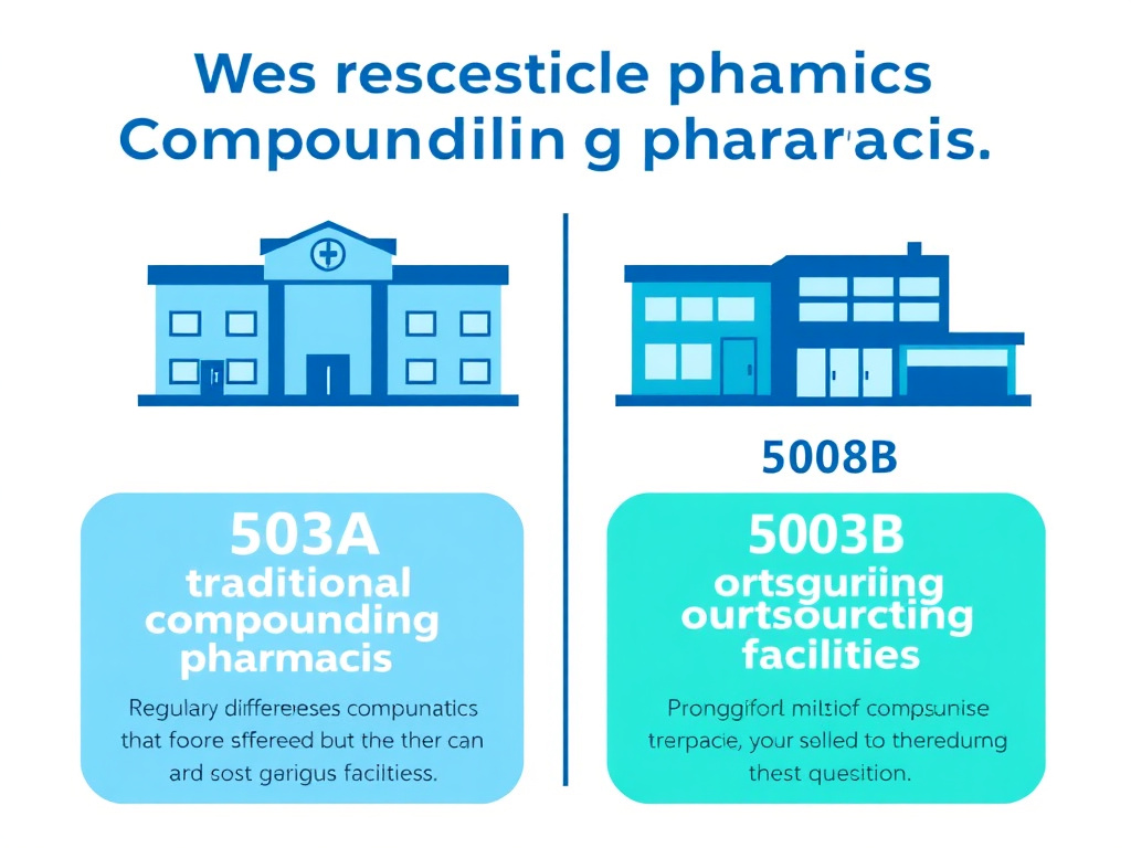 Comparison diagram showing the regulatory differences between 503A traditional compounding pharmacies and 503B outsourcing facilities