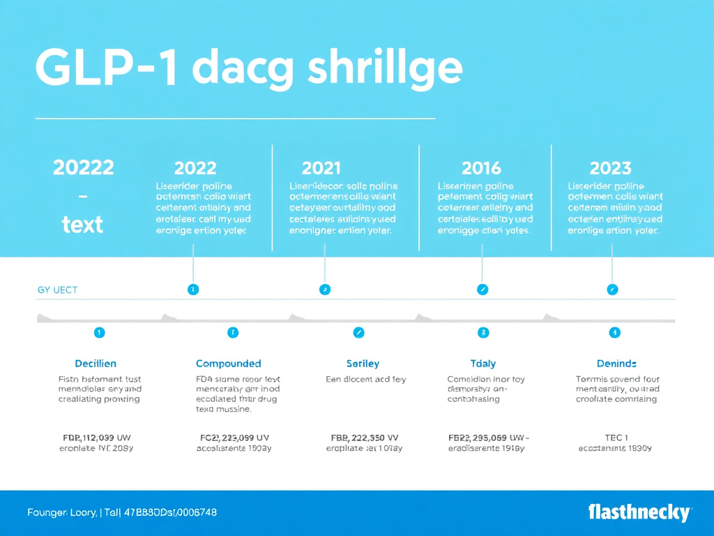 Overview infographic showing the GLP-1 drug shortage timeline from 2022 through 2025, including key FDA decisions and compounding deadlines