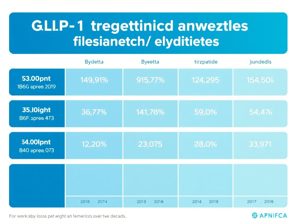 Infographic comparing weight loss results across GLP-1 receptor agonists from Byetta to tirzepatide, showing the dramatic improvement in efficacy over two decades