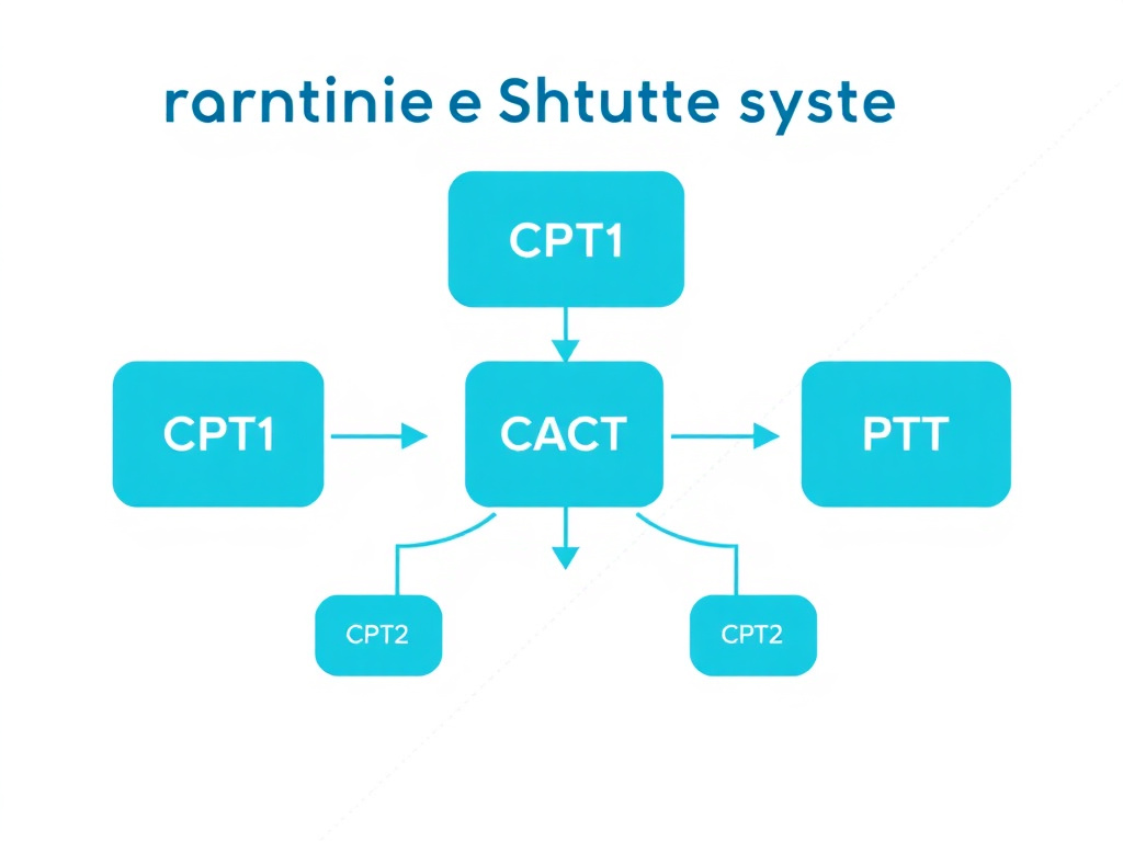 Diagram of the carnitine shuttle system showing CPT1, CACT, and CPT2 in mitochondrial fatty acid transport
