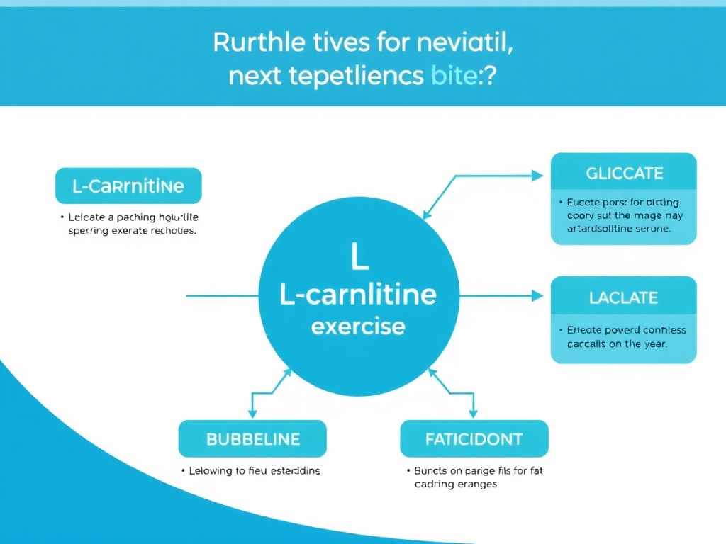 Diagram showing L-carnitine mechanisms during exercise including glycogen sparing, lactate buffering, and fat oxidation