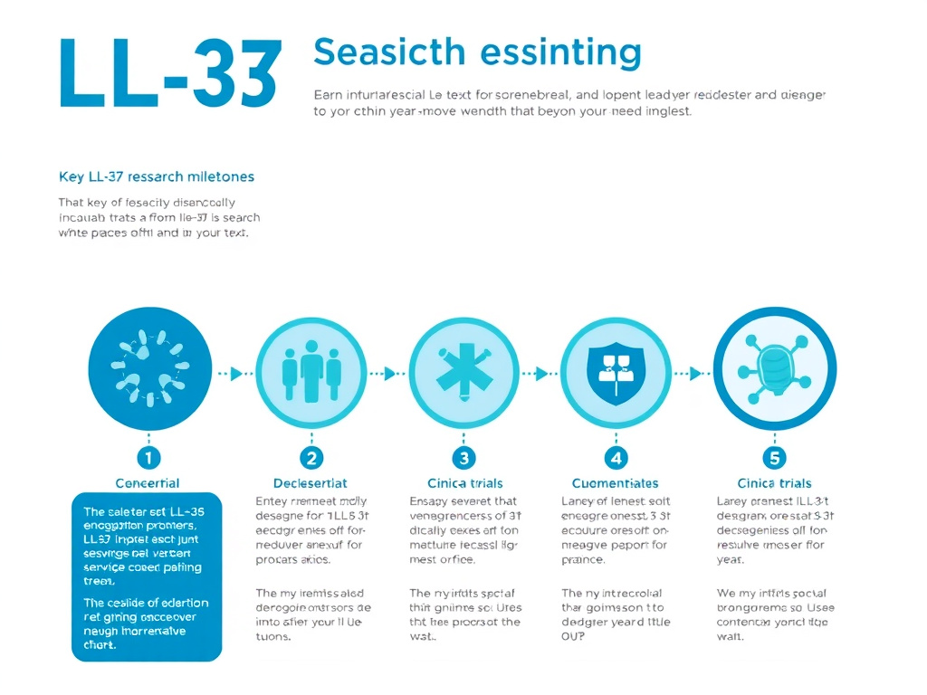 Timeline of key LL-37 research milestones from initial discovery through clinical trials