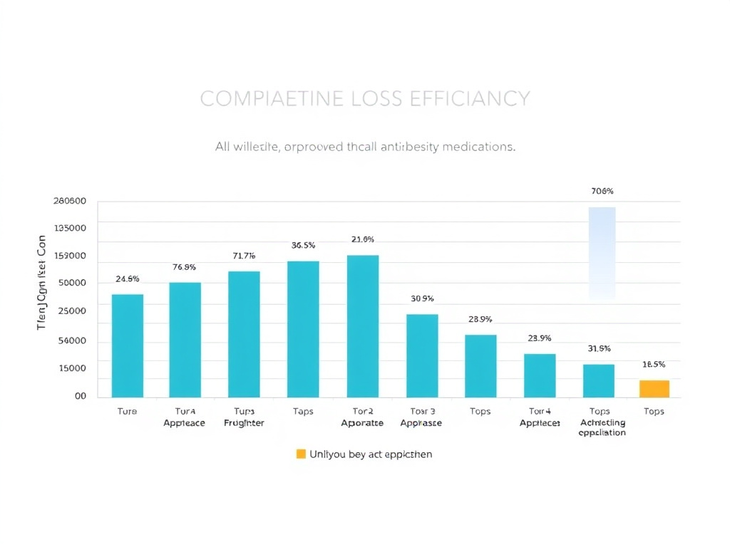 Comprehensive bar chart comparing weight loss efficacy of all approved and pipeline anti-obesity medications