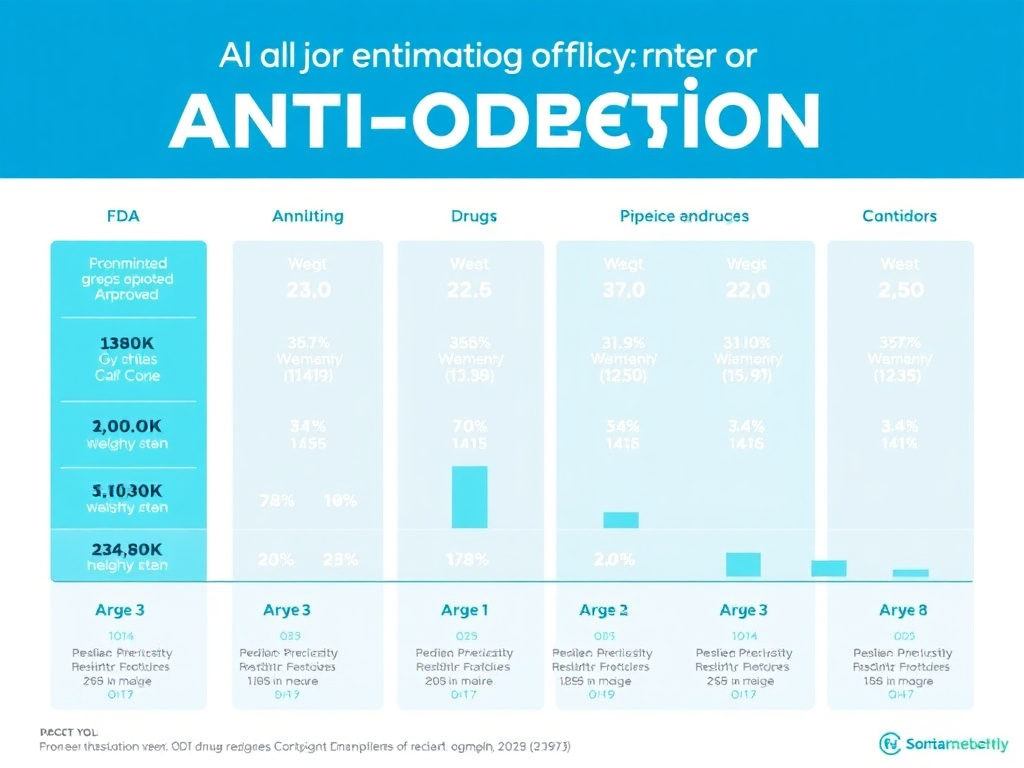 Visual overview of all major anti-obesity medications showing FDA-approved drugs and pipeline candidates with their weight loss efficacy ranges