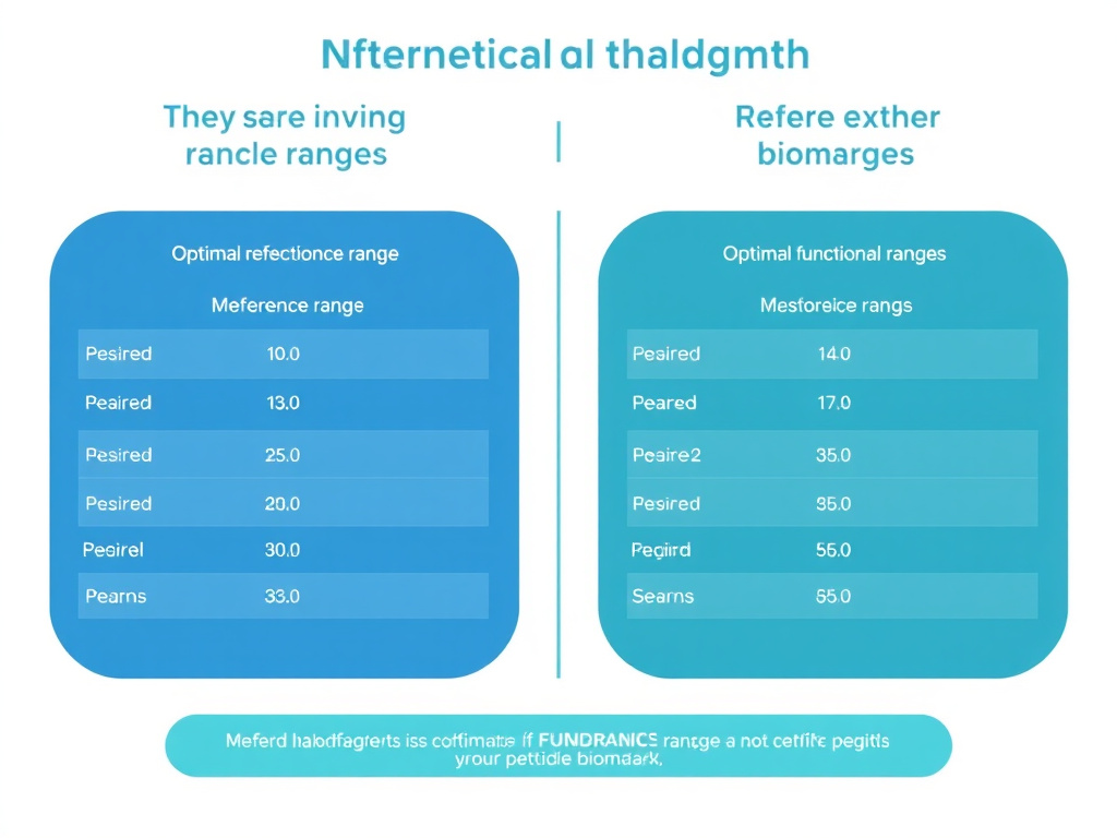 Side-by-side comparison chart showing standard laboratory reference ranges versus optimal functional ranges for key peptide monitoring biomarkers