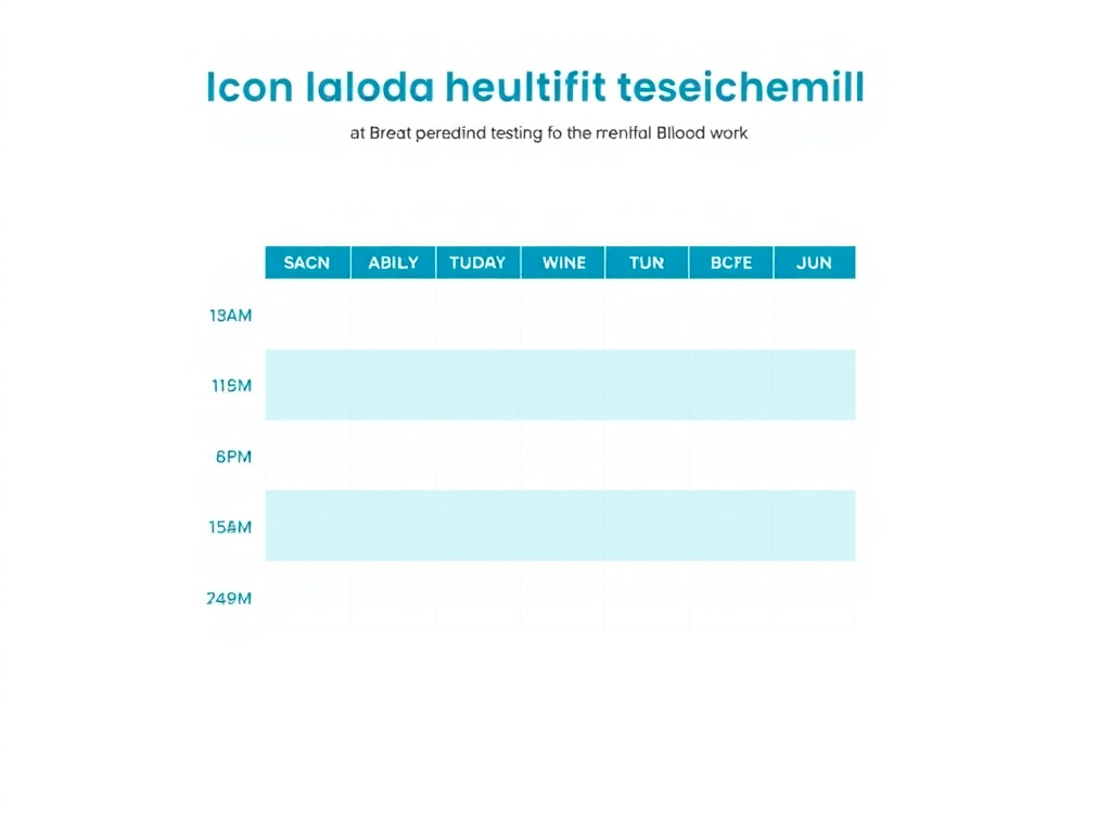 Calendar-style visual showing recommended blood work testing schedule by peptide category across 12 months