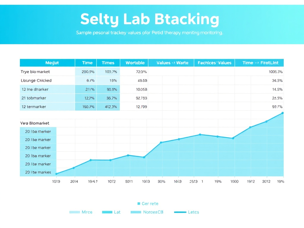 Example personal lab tracking spreadsheet showing key biomarker values plotted over time with trend lines for peptide therapy monitoring