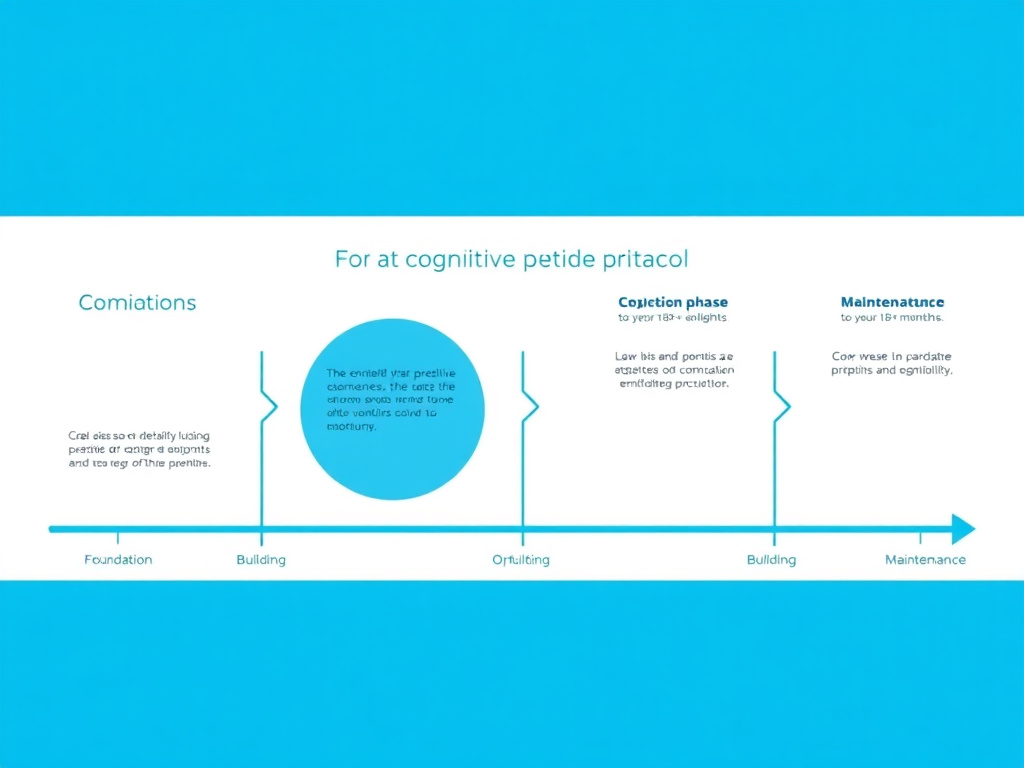 Timeline graphic showing the evolution of a cognitive peptide protocol from Foundation phase through Building, Optimization, and Maintenance phases over 18+ months