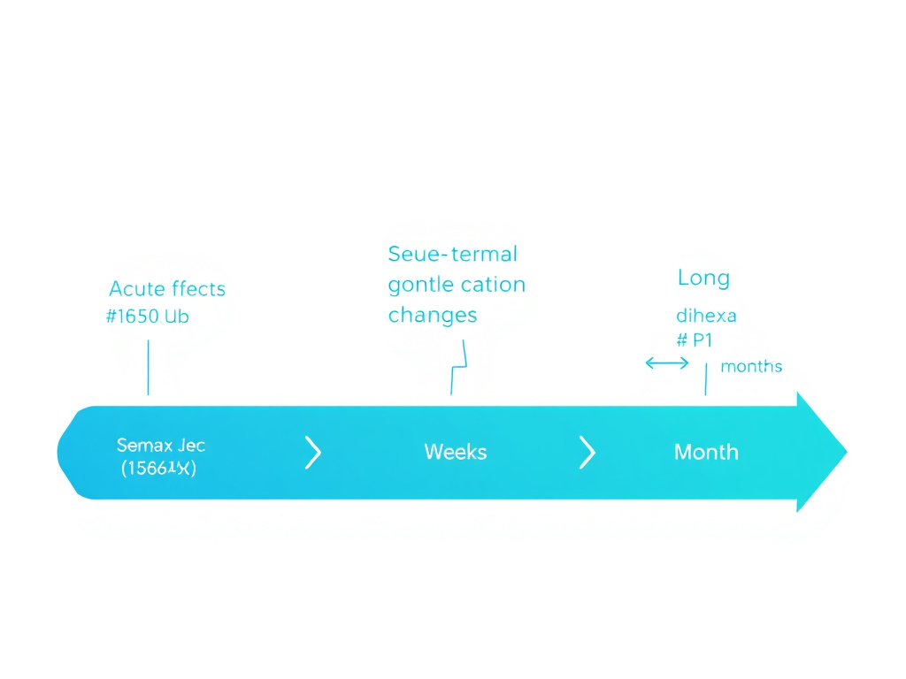 Timeline showing acute effects of Semax and Selank within hours, medium-term gene expression changes over weeks, and long-term structural changes from Dihexa and P21 over months