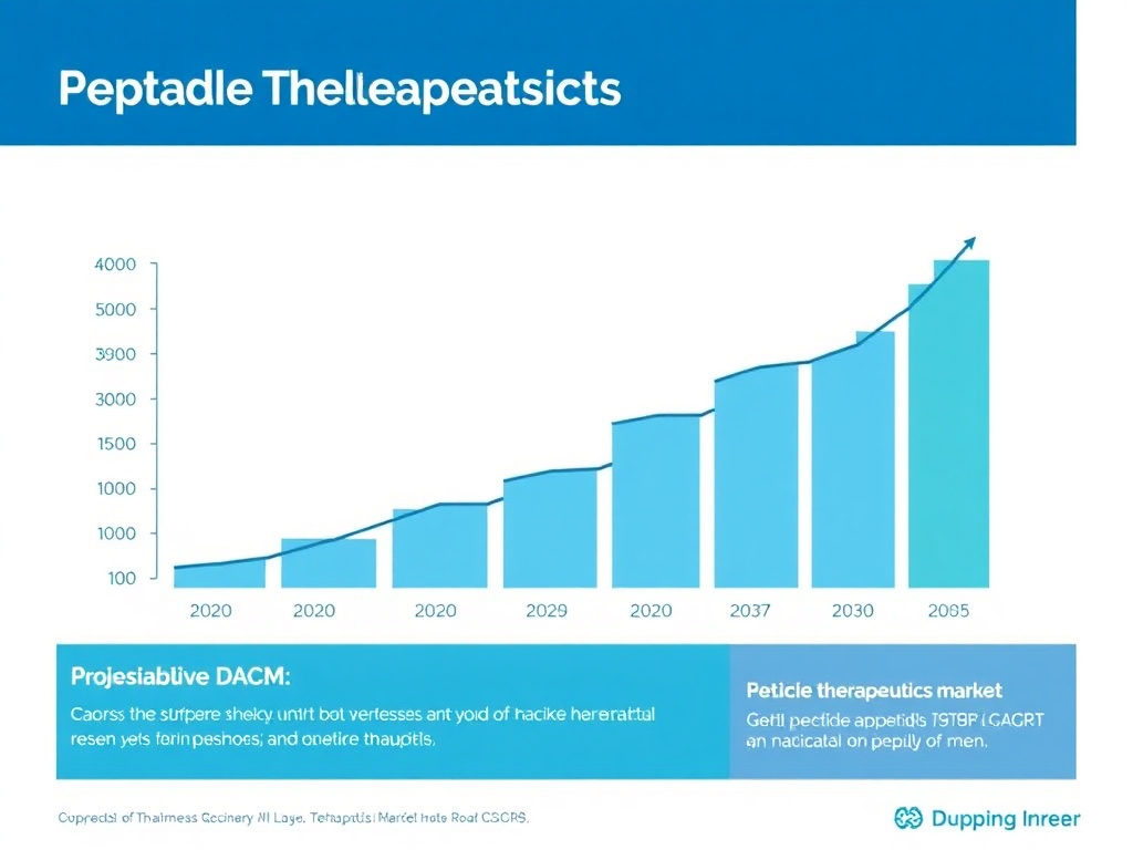 Chart showing peptide therapeutics market growth from 2020 to 2030 with projected CAGR