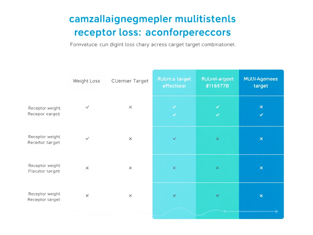 Comparison chart of multi-agonist weight loss efficacy across different receptor target combinations