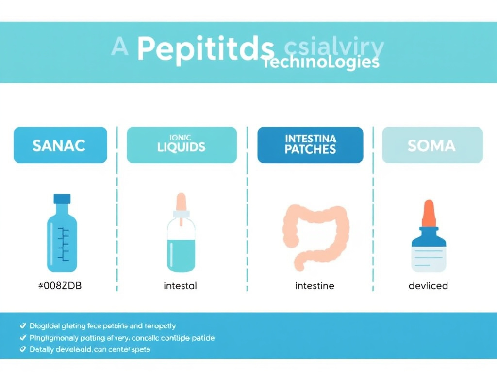 Comparison of oral peptide delivery technologies including SNAC, ionic liquids, intestinal patches, and SOMA devices