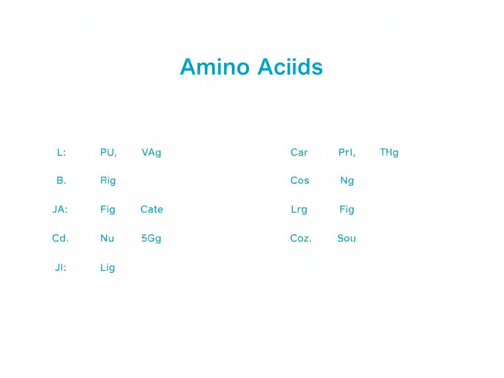 Chart showing the 20 standard amino acids with their three-letter and single-letter codes, organized by chemical properties