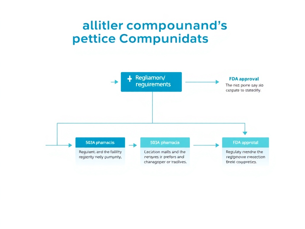 Flowchart showing the regulatory pathway for peptide compounding including 503A pharmacies, 503B outsourcing facilities, and FDA approval requirements