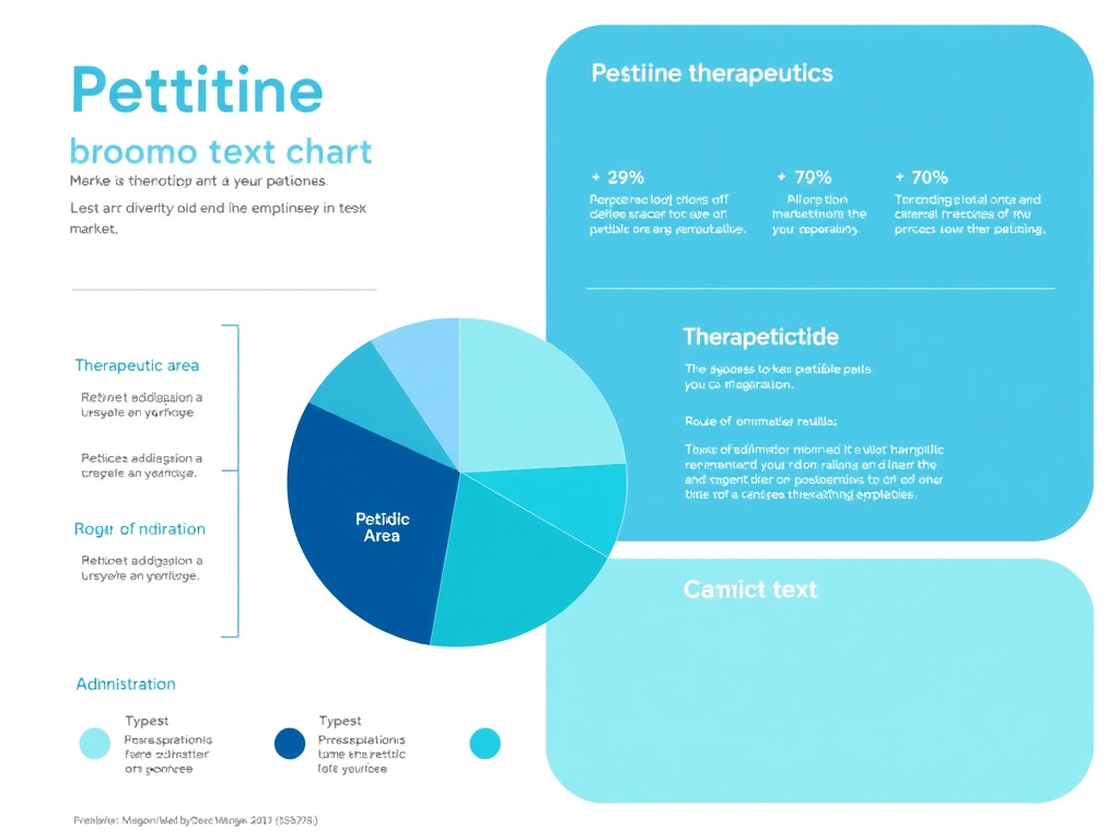 Market segmentation chart showing peptide therapeutics breakdown by therapeutic area, route of administration, and type