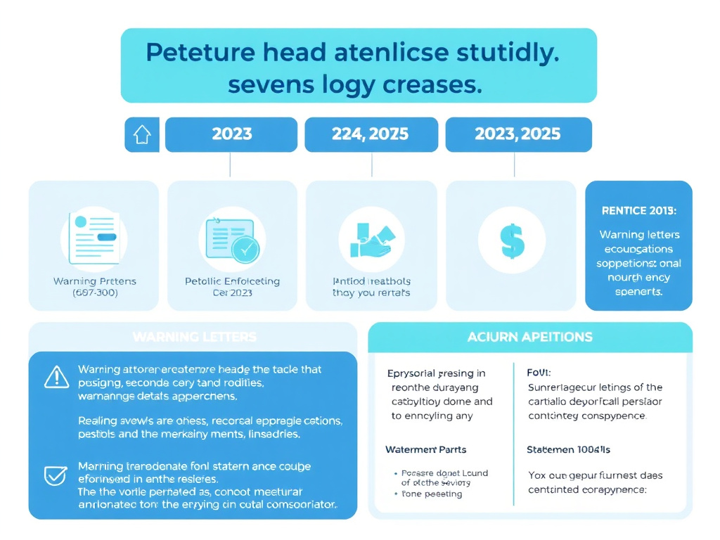 Summary diagram of major peptide enforcement case studies from 2023-2025 including warning letters, settlement outcomes, and state board actions